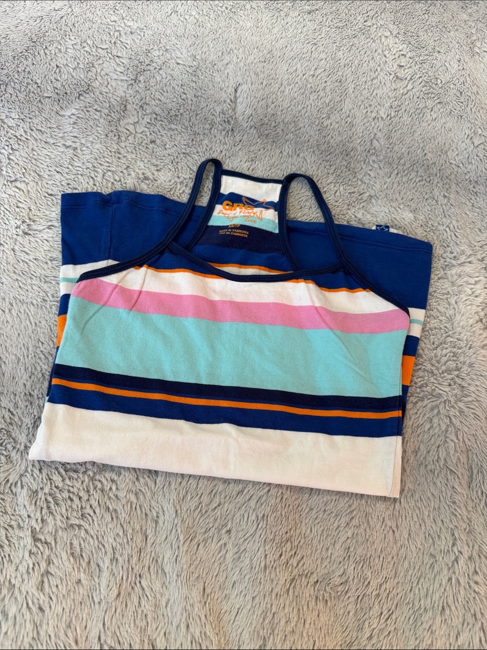 Garage Girls Striped Tank Top in Navy, Teal, Pink & White